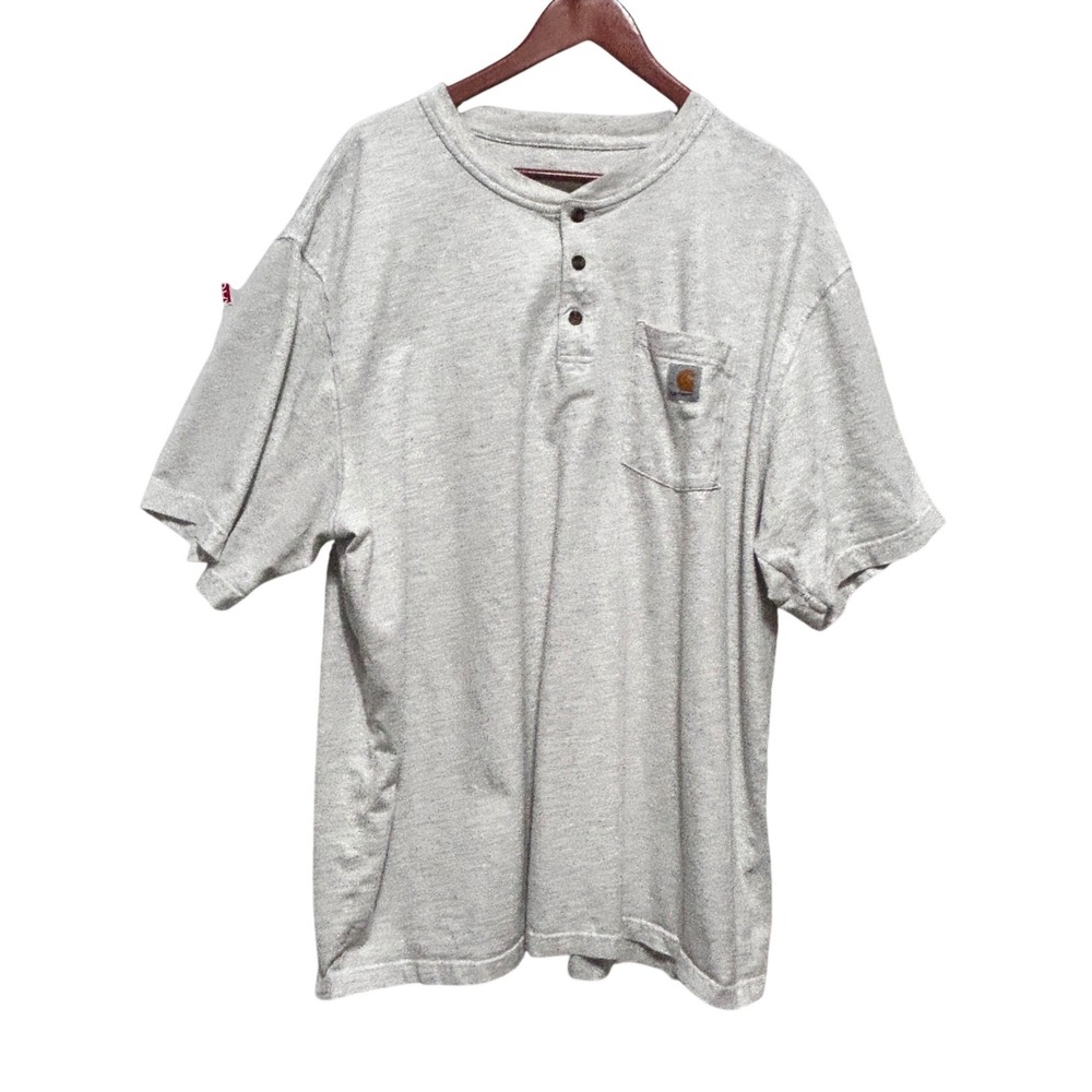 Carhartt Mens Gorpcore Workwear Henley Shirt 2XL Ash Grey Utility Pocket Tee‎